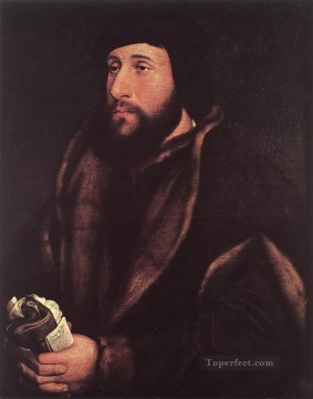 Hans Holbein the Younger Painting - Portrait of a Man Holding Gloves and Letter Renaissance Hans Holbein the Younger
